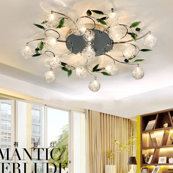 

AC110V 220V modern Art design LED chandelier lustre aluminum wire lamp chandeliers crystal green leaf decor ceiling mount lights