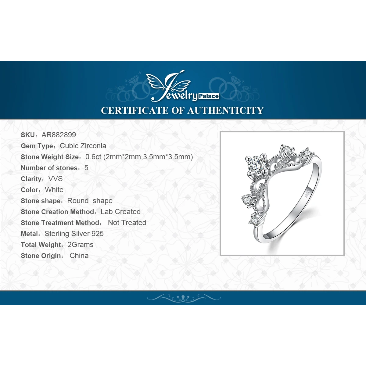 JewelryPalace Vintage 0.6ct Cubic Zirconia Anniversar Promise Wedding Engagement Ring 925 Sterling Silver Rings For Women | Украшения и