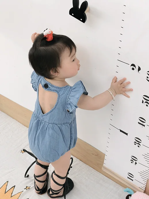 [Bosudhsou] tx-5 Newborn Baby Girl Romper Fly Sleeve Denim Clothes Cute Bebes Summer Outfit Sunsuit Jumpsut Children Clothing | Детская