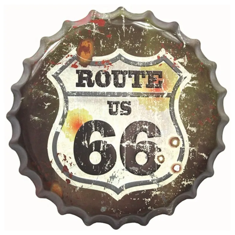 35 см Route 66 металлические крышки для бутылок декоративные тарелки оловянные знаки