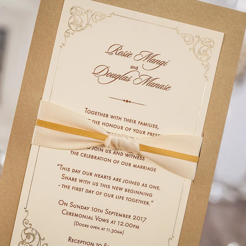 100 шт/партия крафт дизайн свадебные приглашения карты с бантом ленты для