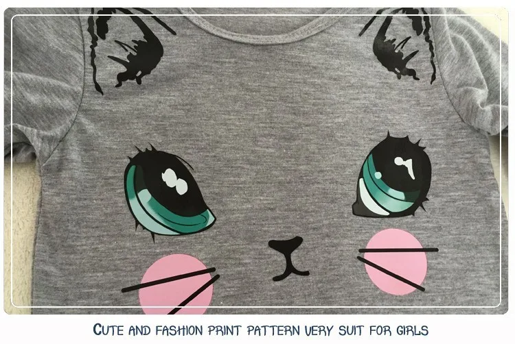 2 3 4 5 6 7 8 Years Girls Dresses Full Sleeved Children Dress Grey Cat Baby Clothes Outerwear Girl Blouses Sweatshirts Top | Детская