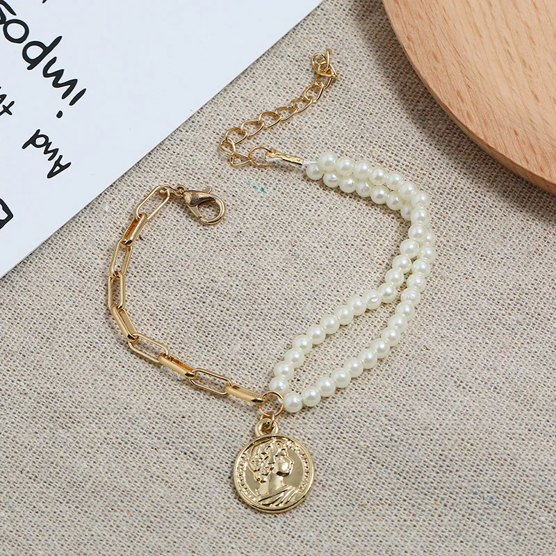 Find Me New Brand Fashion Vintage Imitation Pearl Bracelet Boho Double Big Coin Bangle &amp For Women Jewelry Wholesale | Украшения и