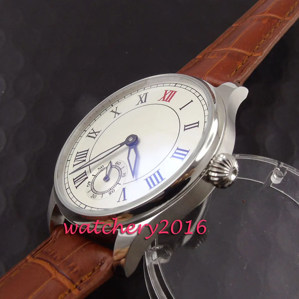 Мужские часы с белым циферблатом простой парниш 44 мм из нержавеющей стали 6498 |