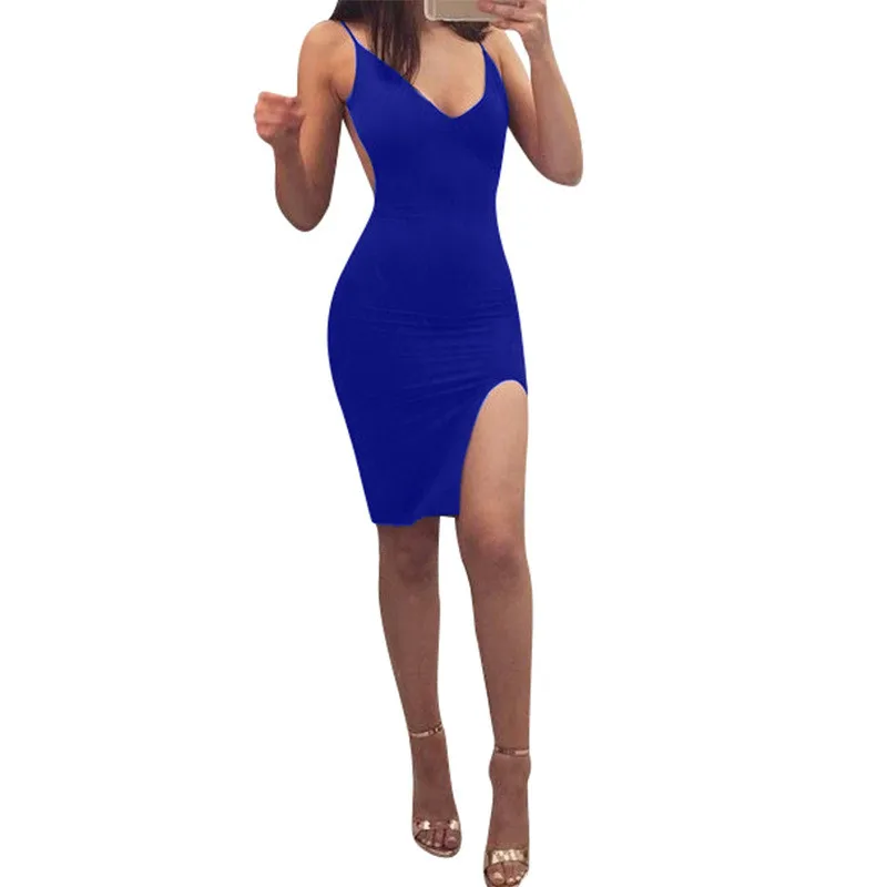 Летняя мода 2019 женское сексуальное платье с высоким разрезом без спинки v