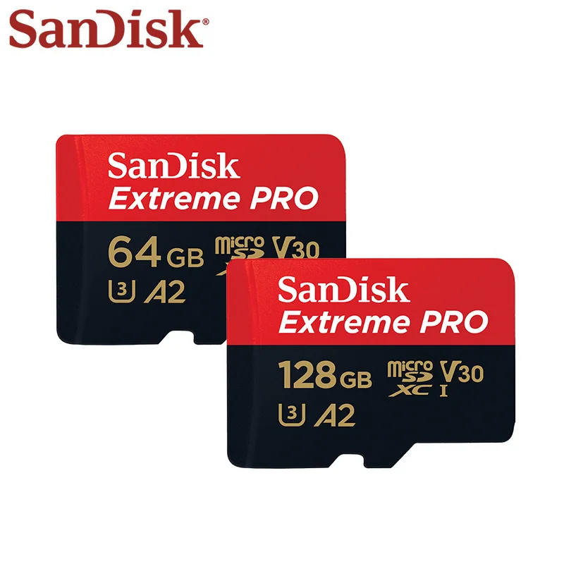 Карта Micro SD Sandisk Extreme Pro, карта памяти TF до 170 Мб/с, A2, V30, U3, 64 ГБ, 128 ГБ, с переходником на SD - изображение
