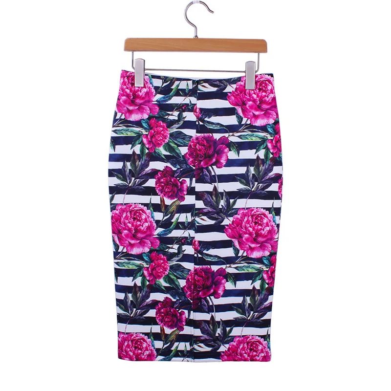 Юбка карандаш Женская в полоску модная облегающая юбка с красными цветами