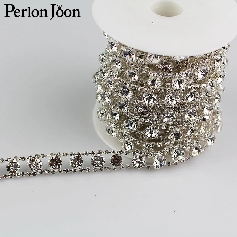 

5yards Crystal glass trimming Motif Rhinestone trim Chain for Wedding Dress Decoration Appliques sew on Clothing