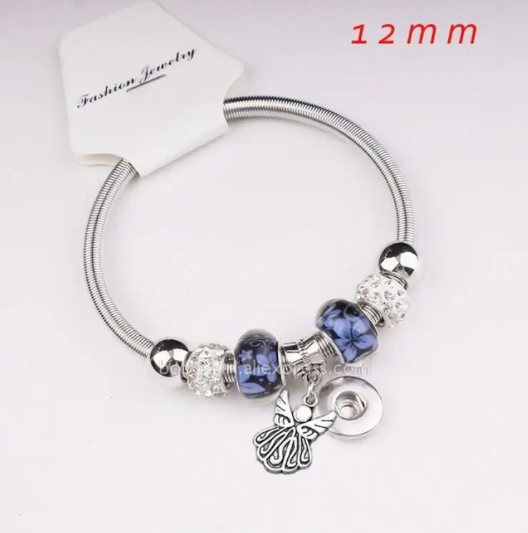fit 12mm snap J 18 мм 12 мм любовь кристалл Ангел Дерево жизни перо украшение с защелкой эластичный браслет BC5703 - Окраска металла: fit 12mm snap J