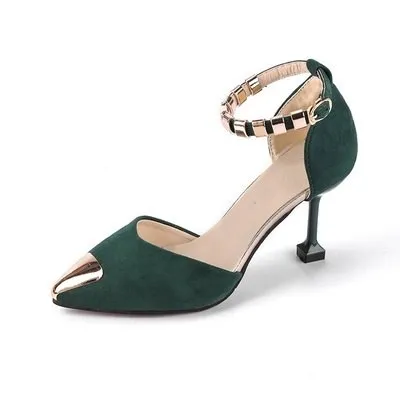 green 6cm Женские летние сандалии; женская обувь с закрытым носком в Корейском стиле; модная обувь на высоком каблуке из искусственной кожи зеленого цвета; женские сандалии с острым носком; sandalias mujer; - Цвет: green 6cm