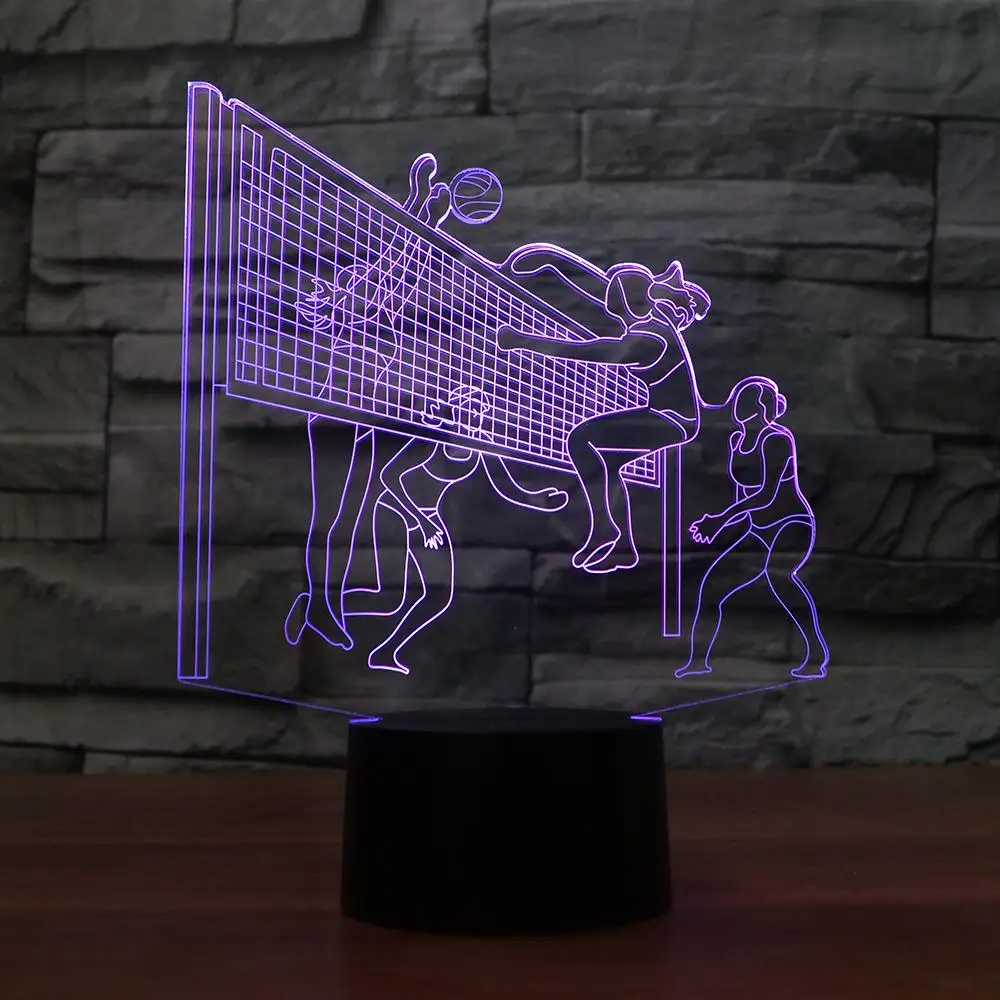 3D Led Украшения в спальню настольная лампа Usb 7 цветов Изменение играть волейбол