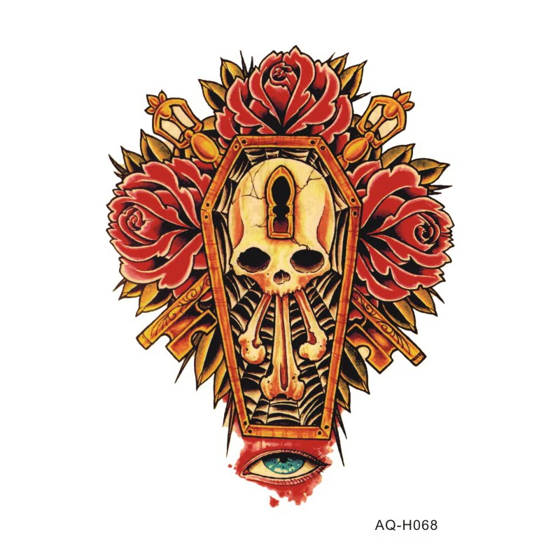 Большие рукава Временные татуировки стикер мистический цветок череп рука