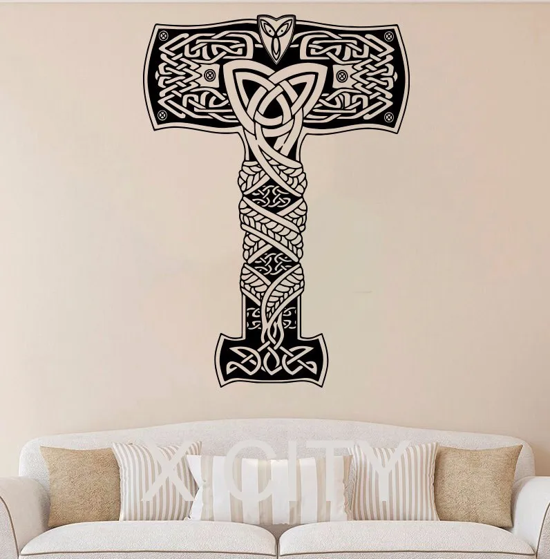H78cm x W58cm Thor Hammer, настенные Стикеры, Мстители, мьельнир, плакат, Виниловая наклейка, искусство супергероя, детская комната, Фреска, домашний декор - Цвет: H78cm x W58cm