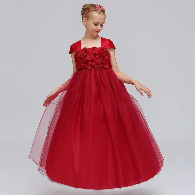 

High Quality Lace Ankle-Length Girls Evening Prom Ball Gown Heart Neck Elegant Flower Girls Dress Summer Dress