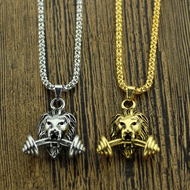 Ожерелье в стиле панк из сплава с подвеской виде гантели и Льва ювелирные изделия