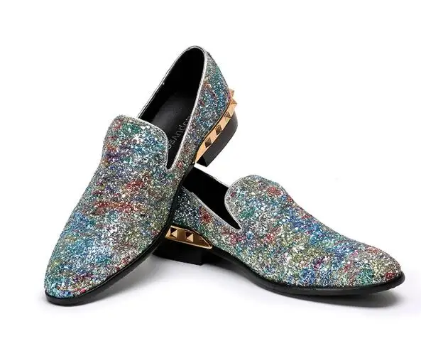 Shinny Glitter Wedding Party Shoes Slip on Flats Male Dress Big size euro 46 | Обувь