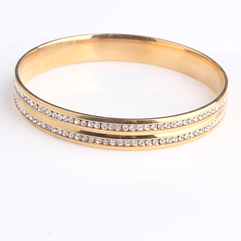 

8mm gold color silver color double row rhinestone 316L Stainless Steel bangles for women