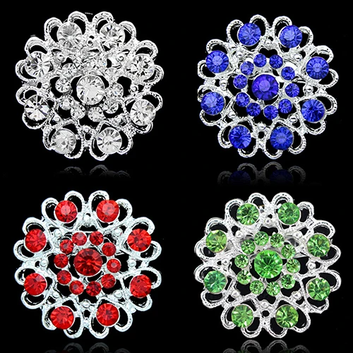 Классические круглые броши в форме цветка для женщин стразы серебристого цвета