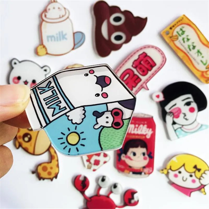 

Maxsin Fun 10 PCS Cartoon Crab Lady Milk Box Brooch Acrylic Badges Icons on The Backpack Pin Decoration For Bags