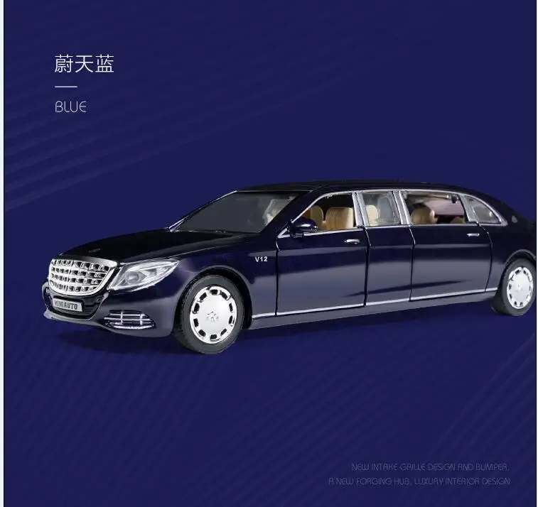 Синий 1:32 Игрушечный Автомобиль Maybach S650 Расширенная серия Металлический Игрушечный сплав автомобиль Diecasts& игрушечный автомобиль модель автомобиля светильник звуковые игрушки для детей - Цвет: Синий
