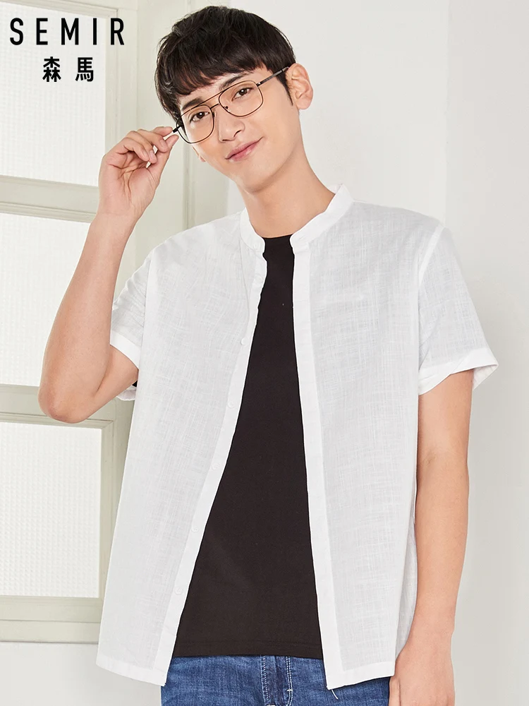 SEMIR рубашка без воротника мужская с коротким рукавом 100% хлопок мужские