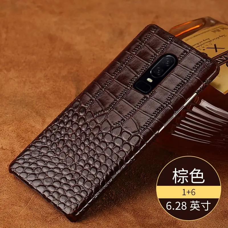 Чехол для телефона из натуральной кожи под крокодиловую кожу для Oneplus 6T 5T 6T 7T Противоударная Роскошная задняя крышка для One plus 7 7 Pro 7T Pro - Цвет: brown