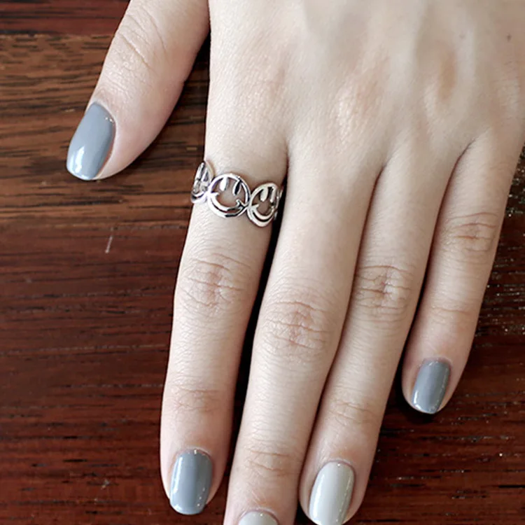 WYJZY Cute style smiley sterling silver ring for women fashion dress with joint size adjustment range US 5-7 | Украшения и