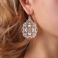 vintage aulic style oversize hollow arabesquitic flower boho dangle earrings silver plated golden black drop earrings for women