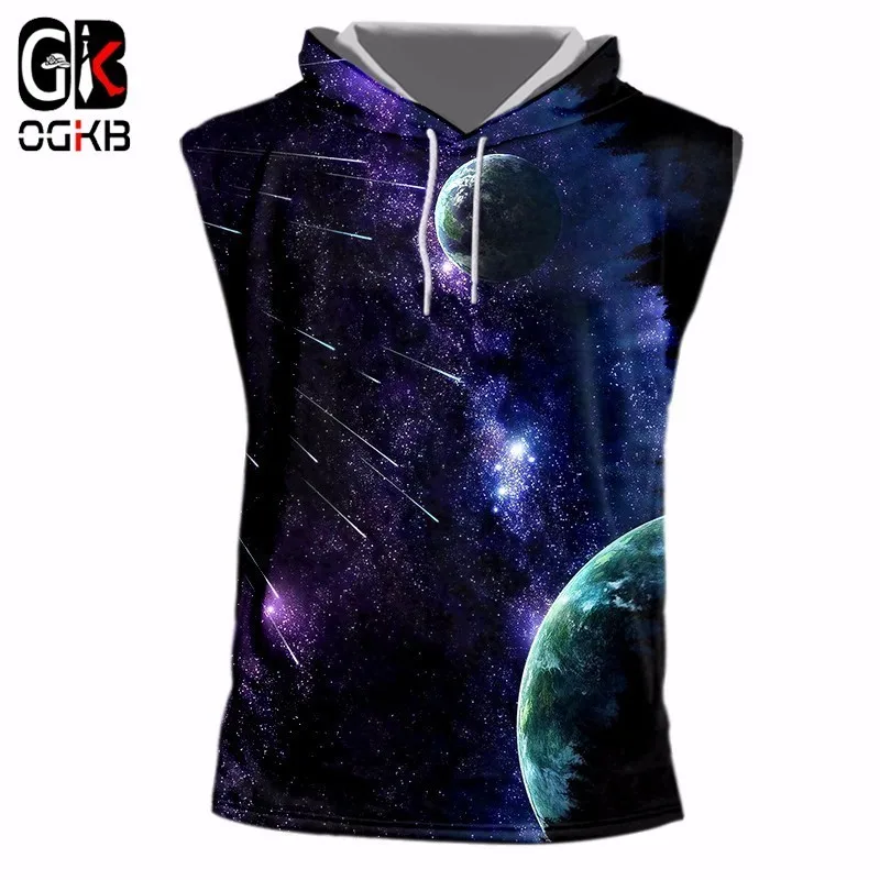 Майка OGKB с капюшоном летний стильный жилет 3d принтом Галактики для мужчин и