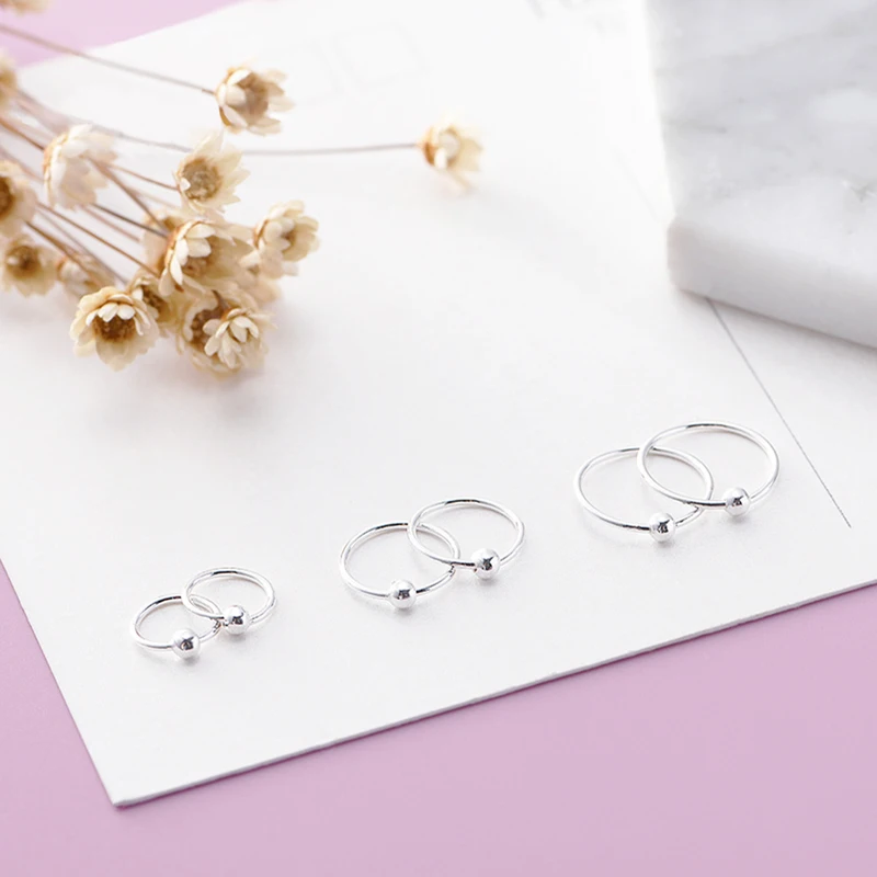 Серьги кольца с шариком из 100% серебра 925 пробы простой петлей для женщин и мужчин