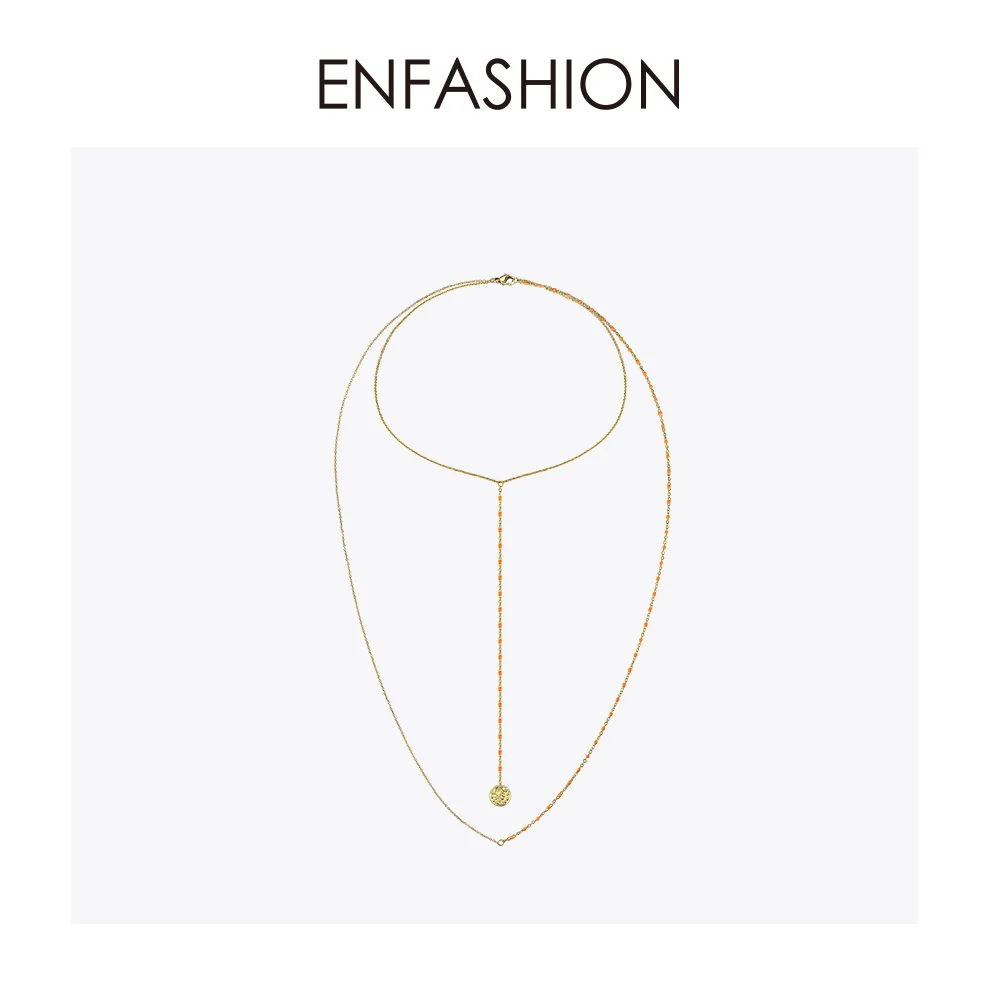 Женское колье чокер Enfashion Portrait длинное золотистого цвета с двойной цепочкой в