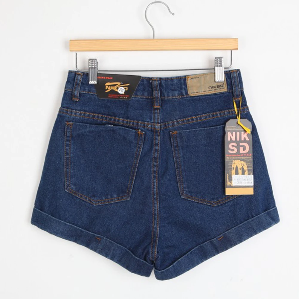 Women Pure Color Oversize Waist All Matching Summer Autumn Plus Size Rolled Wedge Shorts Denim Shorts Blue T93301050001-2