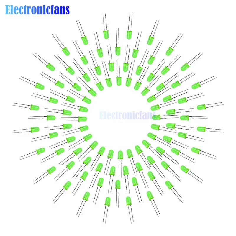 Супер яркая светодиодная лампа 5 мм зеленого цвета 100 шт.|led 5mm|led 5mm green100pcs led |