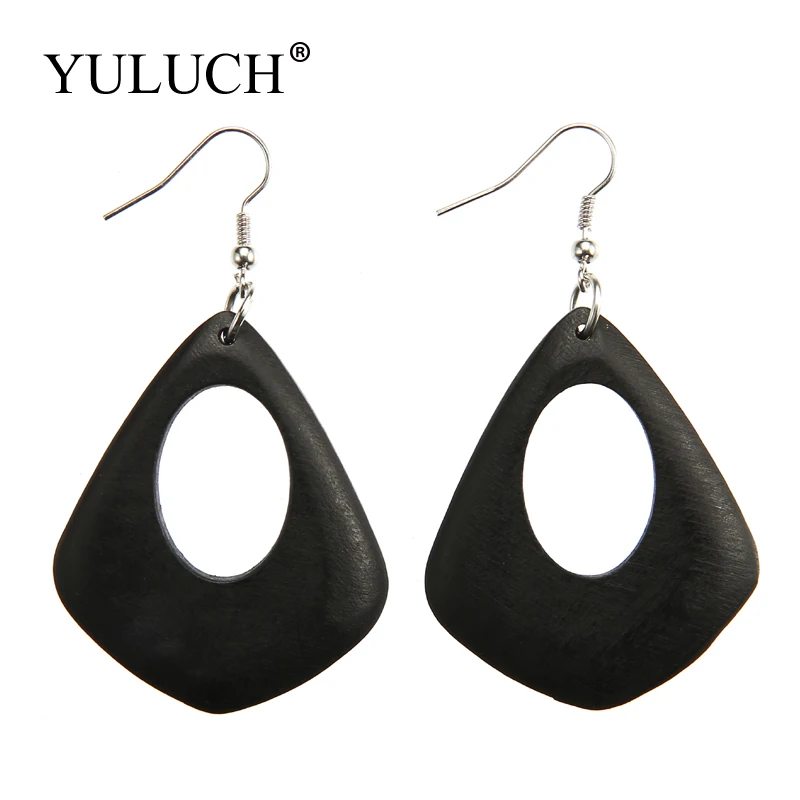 

YULUCH 1 Pair New 2018 Earring for Woman Design Drop Wood Earrings Hollow Round Eardrop MS Big Waterdrop Earring Jewelry