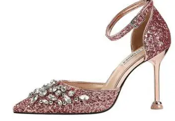 A rose gold 9cm heel Женские босоножки; модные золотистые туфли принцессы на высоком каблуке 10 см, 6 см, с пряжкой и ремешком; роскошный дизайн - Цвет: A rose gold 9cm heel