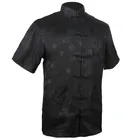 Новый черный для мужчин район атласная рубашка Топ Китайский классический кунг фу костюмы футболка с короткими рукавами; Модная нарядная одежда в винтажном стиле для праздников и Тан костюм S M L XL XXL XXXL