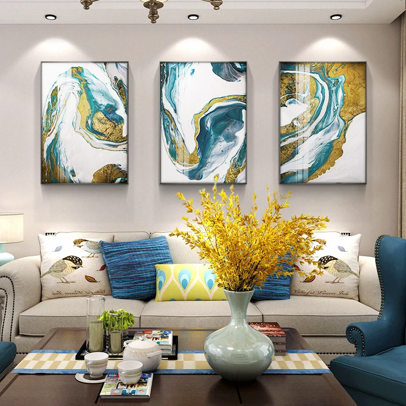 Абстрактная Картина на холсте синяя картина печать для гостиной современный