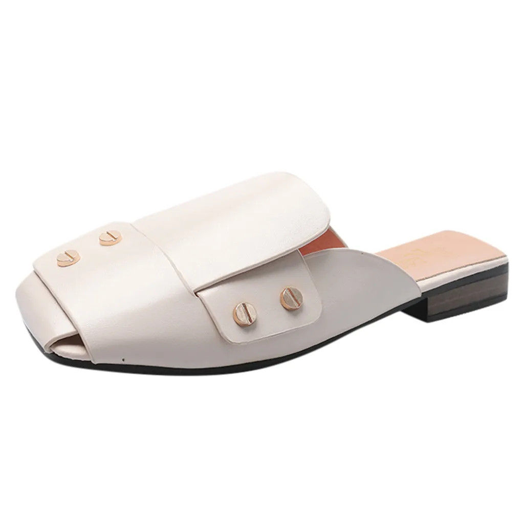 SAGACE/простые женские удобные тапочки на низком квадратном каблуке с заклепками