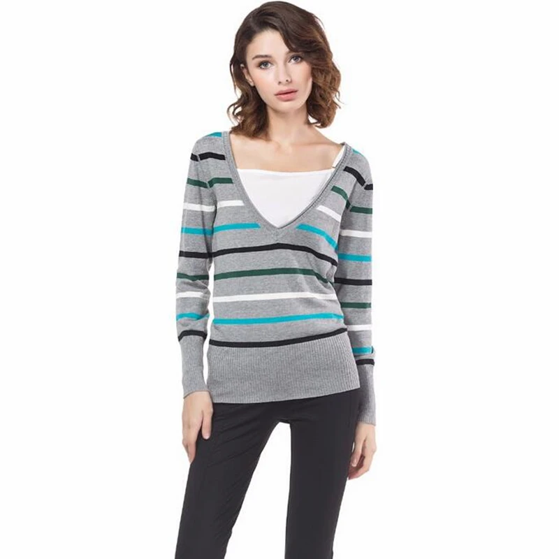 Knitbest 2016 Высокое Качество Тонкий Свитер для Весны Осени Женщины Серый Сексуальный