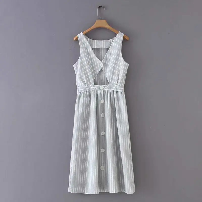 TB48-19115 European and American fashion striped back dress