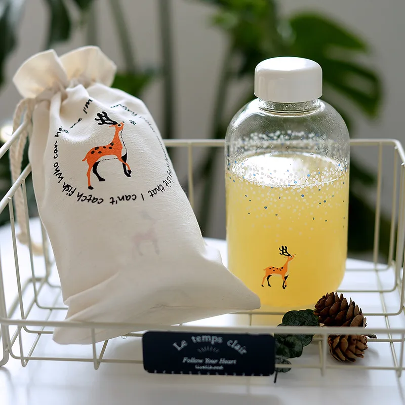 Elk 600ml Креативная стеклянная бутылка для воды с полярным медведем пингвином милые животные бутылки для льда мультяшная Спортивная бутылка для кемпинга посуда для напитков Прямая поставка - Цвет: Elk 600ml
