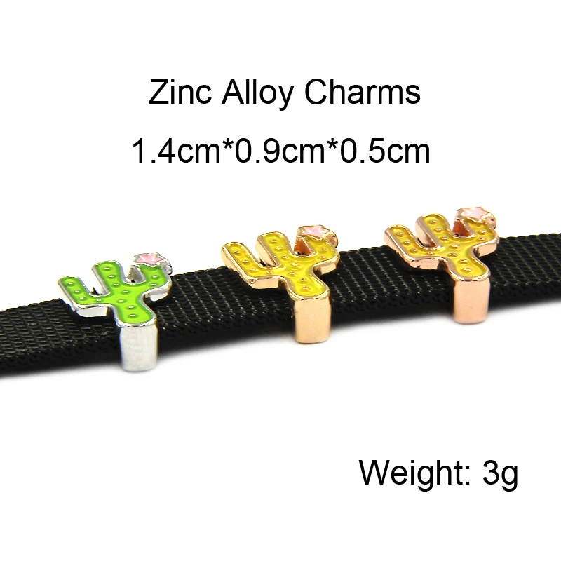 YUKAM Jewelry Enamel Prickly Pear Cactus Plants Cacti Succulent Slide Charms Keeper for Leather Wrap Mesh Bracelet | Украшения и