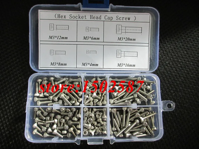 

120pcs/lot M3 Cap Screw DIN912 Hex Socket Head Cap Screw Accessories Kits M3X4/6/8/12/16/20mm Bolt A2-70 Stainless Steel SUS304