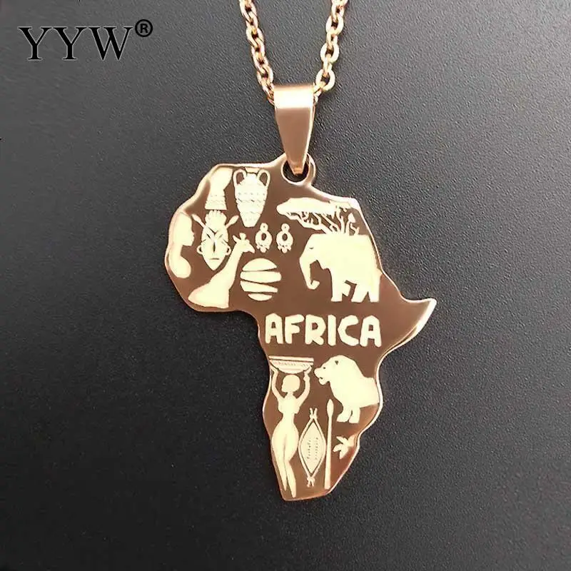 

YYW 4 Color Africa Map Pendant Necklace for Women Men Ethiopian Jewelry Wholesale African Maps Hiphop Necklace Supplies