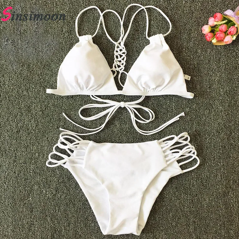 Женский трикотажный комплект бикини в клетку плетеные с подкладкой купальный