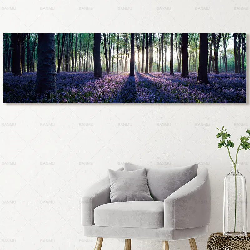 Conisi скандинавский фиолетовый Лавандовый лес длинный пейзаж холст настенная