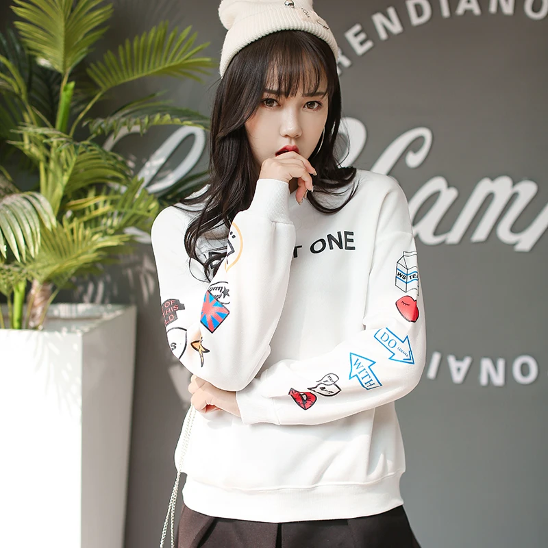 New Cartoon Anime Harajuku Sleeve Print Plus Velvet Thick Sweatshirts Female Student Shirt Lazy Fashion Women's Clothing | Женская