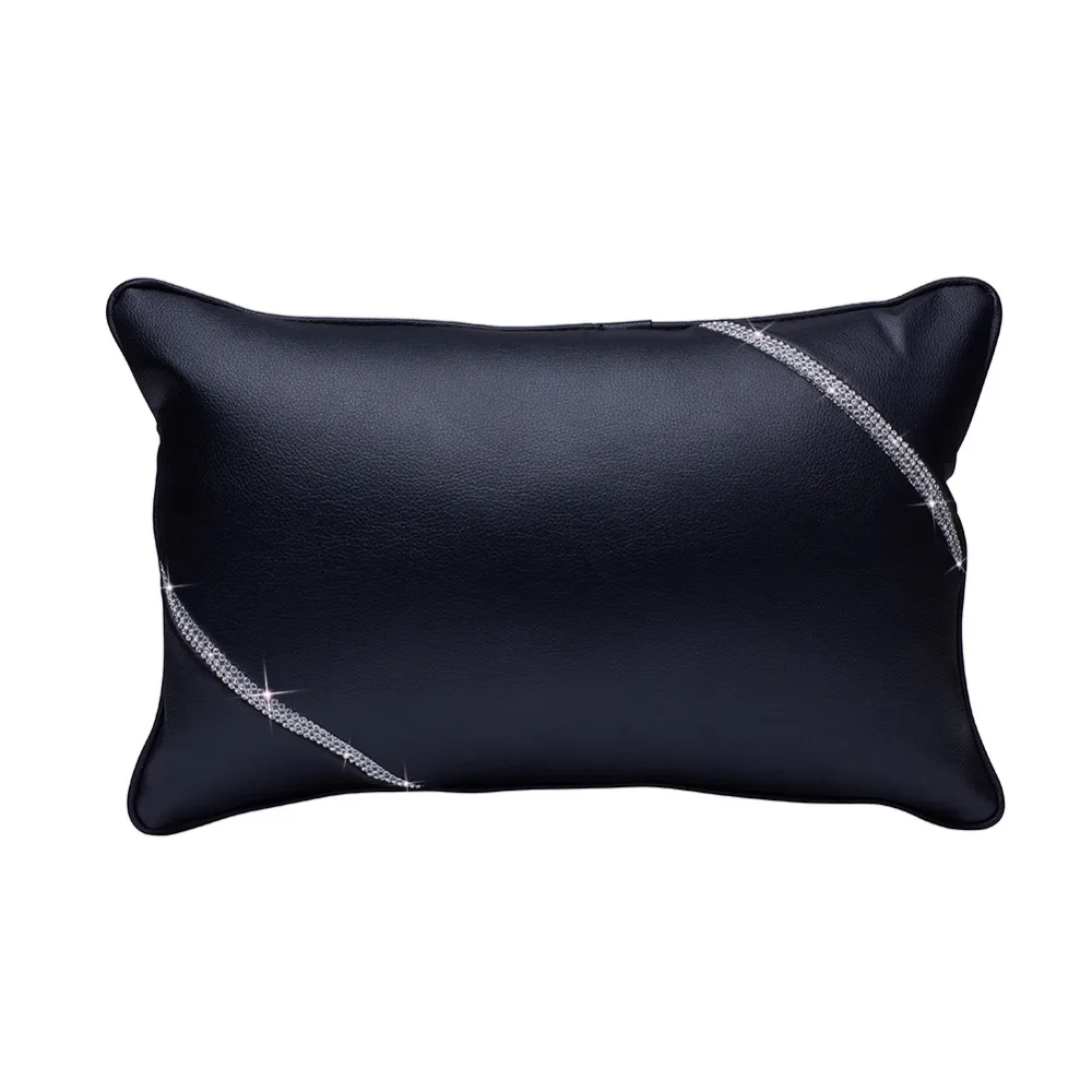 

Car Seat Support Black PU Lumbar Cushion Auto Interior Car Back Cushion With Shiny Diamond Decoration 1 Pcs