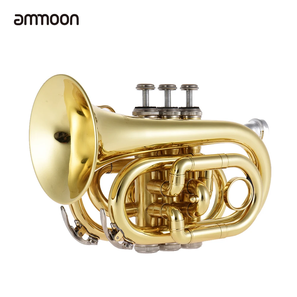 

ammoon Mini Pocket Trumpet Bb Flat Brass Wind Instrument with Mouthpiece Gloves Cleaning Cloth Carrying Case