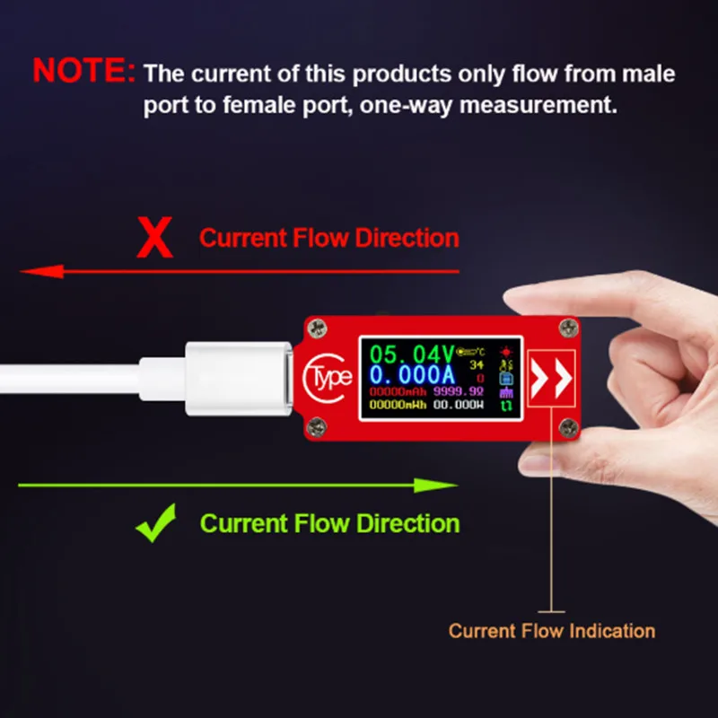 TC64 тип c Вольтметр Амперметр Красный цвет ЖК дисплей USB измеритель напряжения